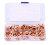 Pwocvoe 200 Pcs Solid Copper Washer Set,Flat Washers Kit,9 Size Metric Copper Sealing Washers Assortment Set,O Ring Washers Set,Flat Ring Seal Copper Gasket Kit Hardware with Plastic Box