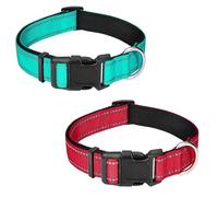 PWOD 2 Pcs Reflective Dog Collar, Adjustable Soft Neoprene Padded Nylon Pet Collars with Buckle for Puppy and Small Dogs, Cats, Teal/Red,XS