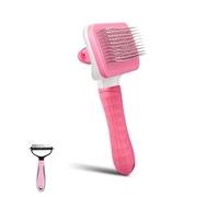 PWOD Dog & Cat Brush Kit 2PCS, Self Cleaning Slicker Brush for Pets, Dog Brush for Shedding Massaging and Grooming, Removes Loose Undercoat & Portable Comb for Long Short Haired Dogs(Pink)