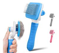 PWOD Dog & Cat Brush, Self Cleaning Slicker Brush for Pets, Upgraded Dog Brush for Shedding Massaging and Grooming, Removes Loose Undercoat & Portable Comb for Long Short Haired Dogs(Blue)