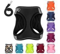PWOD Dog Harness with Leash Set, No-Pull Step-in Reflective Pet Harness with 1 Leash Clips, Adjustable Soft Padded Easy Walk Dog Vest for Small Medium Large Dogs, Cats(Carbon Black, Large)