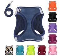 PWOD Dog Harness with Leash Set, No-Pull Step-in Reflective Pet Harness with 1 Leash Clips, Adjustable Soft Padded Easy Walk Dog Vest for Small Medium Large Dogs, Cats(Dark Blue, Large)