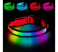 PWOD LED Dog Collar, Light Up Dog Collar USB Rechargeable, Nylon Adjustable Comfortable Soft Bright 7 Colors Safety Light Glowing Collar for Small, Medium and Large Dogs(Large,Red)