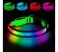 PWOD LED Dog Collar, Light Up Dog Collar USB Rechargeable, Nylon Adjustable Comfortable Soft Bright 7 Colors Safety Light Glowing Collar for Small, Medium and Large Dogs(Medium,Green)