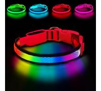 PWOD - LED Dog Collar, USB Rechargeable, Adjustable Nylon, Comfortable, Soft, Bright, 7 Colors, Safety Light for Small, Medium, Large Dogs (L, Red)