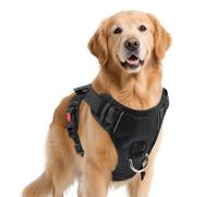 PWOD No Pull Dog Harness with 2 Leash Clips, Reflective Adjustable Soft Padded Vest with Handle, Breathable Oxford No Choke Pet Vest for Large Dogs, Black,L
