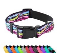 PWOD Reflective Dog Collar, Adjustable Soft Neoprene Padded Nylon Pet Collars with Buckle for Puppy and Small Dogs, Cats, Colorful Wave Pattern,S