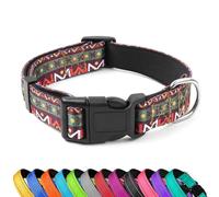 PWOD Reflective Dog Collar, Adjustable Soft Neoprene Padded Nylon Pet Collars with Buckle for Puppy and Small Dogs, Cats, Retro Geometric Flowers,L