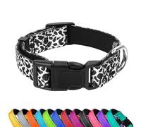 PWOD Reflective Dog Collar, Adjustable Soft Neoprene Padded Nylon Pet Collars with Buckle for Puppy and Small Dogs, Cats, Black White Cow,M