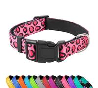 PWOD Reflective Dog Collar, Adjustable Soft Neoprene Padded Nylon Pet Collars with Buckle for Puppy and Small Dogs, Cats, Leopard Pink,S