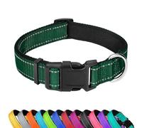 PWOD Reflective Dog Collar, Adjustable Soft Neoprene Padded Nylon Pet Collars with Buckle for Small Dogs, Dark Green,S
