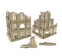 Pwork Wargames Urban Ruins 02 - ruined city scenery set for miniatures in scale 28mm / 35mm - tabletop miniatures wargame 3D scenery terrain - MDF 3mm