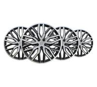 +PWR Car Parts 16" Nova Black/Silver Wheel Covers, Set of 4, Universal, High-Impact ABS, Pressure Fit, Modern Design and Optimised Ventilation