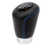 +PWR Car Parts Universal Gear Shift Knob OEM Short II Model Black Leatherette with Blue Stitching. 27 mm Trigger. with Interchangeable Gear Shift Patterns.