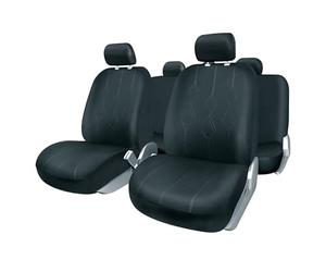 +PWR Car Parts Universal Seat Cover Set Venezia Black. Airbag Compatible, Split Rear Zip. Complete for 5 Seats.
