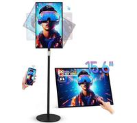 PWR4GTR 15.6" Digital Signage Capacitive Touchscreen Advertising Display with Adjustable Stand, 10000mAh Battery, Android 11 Commercial LCD Monitor with Auto Play, Wireless Screen Mirroring, 4+64GB