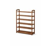 PWRco Bamboo Shoe Rack 6 Tier 80cm Wide - Extra Tall Slim Narrow Entryway Shoe Storage Cabinet Solid Panel Wooden Organiser Reinforced Load Bearing Frame Raised Moisture Resistant Base 80x106x25cm