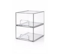 PWRco Clear Acrylic Makeup Organiser Drawers - Stackable Cosmetic Storage Box, Plastic Pull-Out Vanity & Skincare Organiser for Bathroom, Dressing Table Desk Desktop Beauty Accessories - 2 Pack