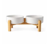 PWRco Elevated Dog and Cat Bowls 6 Inch Raised Eco-Friendly Ceramic Pet Bowls with Stand Anti Vomiting Non-Slip Food Water Bowl Set Dishwasher Safe Dish for Small Medium Dogs & Cats (TWIN-WHITE (M))