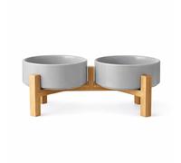 PWRco Elevated Dog and Cat Bowls 6 Inch Raised Eco-Friendly Ceramic Pet Bowls with Stand Anti Vomiting Non-Slip Food Water Bowl Set Dishwasher Safe Dish for Small Medium Dogs & Cats (TWIN-GREY (M))