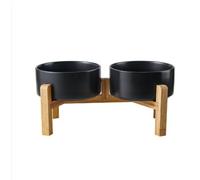 PWRco Elevated Dog and Cat Bowls 6 Inch Raised Eco-Friendly Ceramic Pet Bowls with Stand Anti Vomiting Non-Slip Food Water Bowl Set Dishwasher Safe Dish for Small Medium Dogs & Cats (TWIN-BLACK (M))