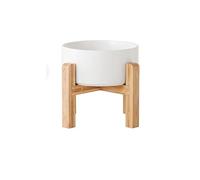 PWRco Elevated Dog Bowls SMALL 13cm 395ml- Raised Ceramic Dog Cat Bowl with Non-Slip Bamboo Stand Single Twin Food Water Feeding Station Anti Vomit Dishwasher Safe Black White Grey (Single/White)