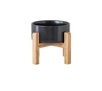 PWRco Elevated Dog Bowls SMALL 13cm 395ml- Raised Ceramic Dog Cat Bowl with Non-Slip Bamboo Stand Single Twin Food Water Feeding Station Anti Vomit Dishwasher Safe Black White Grey (Single/Black)