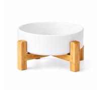 PWRco LARGE Dog Bowl with Stand Extra Large Raised Feeder for Big Dog Labrador German Shepherd Golden Retriever 7.9 Inch 1800ml Ceramic Bowl Anti Vomiting Non-Slip Dishwasher Safe (Large: WHITE)
