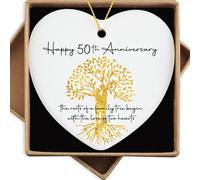 Pwrlveiut 50th Wedding for Couple Ornament Keepsake Sign Heart Plaque 50th Anniversary Marriage Gifts for Wife Husband Parents 50 Year Ideas, SMCO12