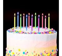 Pwsap 12 Coloured Flame Birthday Cake Candles, Multicoloured Flames Party Candles with Holders, Perfect for Birthday, Wedding, Baby Shower, Party Cake Decorations