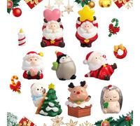 Pwsap 12Pcs Cute Christmas Figure Ornaments,Santa Claus Set Mini Resin Elk Penguin Cake Topper Decoration Christmas Tree Animal Snowman Figurines for Cake,Desk,DIY Fairy Garden,Home Decor