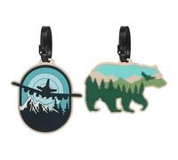 Pwsap 2 Pack Luggage Tags for Travel Suitcase, Bear Mountain Name Tags Silicone Labels Tags Suitcase ID Tag Travel Baggage Identity ID Labels Handbag Tag Labels for Women Men