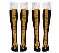 Pwsap 2 Pair, Funny Crazy Chicken Feet Socks, Novelty Chicken Legs Over The Knee Socks for Women Men, Cool Animal Knee-High Turkey Socks, Cosplay Socks Mid-calf Stocking for Halloween Christmas Party