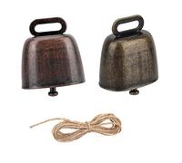 Pwsap 2 Pcs Cow Horse Sheep Grazing Copper Bells, Loud Bronze Bell Metal Red Bronze Cow Bells, Cattle Farm Animal Copper, for Cattle goat Animal Farm Anti-Theft Accessories, Bring 1 Meters of Rope