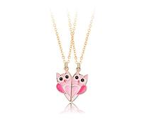 Pwsap 2PCS Adorable BFF Necklaces Pink Owls Friendship Magnetic Necklaces, Best Friends Forever Golden Chain Necklace for 2 Girls, Valentine Jewelry Gifts for Kids Mother Sisters Girls Friends