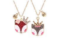 Pwsap 2PCS BFF Necklaces, Cute Crown Fox Pendant Chains Necklaces, King Queen Fox Best Friends Forever Necklace for 2, Valentine Friendship Jewelry Gifts for Girls Boys Friends Mother Sisters