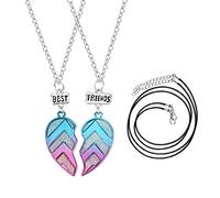 Pwsap 2PCS BFF Necklaces with extra 2pcs Wax Rope, Best Friends Half Heart Pendant Chain Necklaces, Friendship Jewelry Gifts for Kids Women Girls Friends Sisters Couples