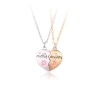 Pwsap 2PCS Mother Daughter Matching Heart Necklaces, Sun Moon Pendant Magnetic Necklaces, Mom Daughter Friendship Necklace Gift, Christmas Valentine Birthday Gift for Mother Daughter