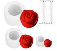 Pwsap 3-Piece Silicone Craft Mold Set, Rose Shapes, Food-Grade Silicone, Reusable, Non-Stick Coating, Handmade Gifts, Well-Designed, 1in, 1.5in, 2in, Includes 12 Candle Wicks