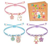 Pwsap 3PCS Cute Bunny Charm Bracelets for 3, Adjustable Bunny Egg Flower Bracelet, Easter Basket Stuffer Jewelry Gift for Daughter Sister Niece Cousin Best Friends