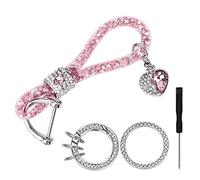 Pwsap 5Pack Crystal Car Keychain with Rhinestone Ring Car Emblem Sticker, Key Chain Ring Strap for Women, Fashionable Car Key Chain for Car Keys, Key Fob Car Keychain Accessories For Ladies, Pink
