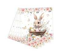Pwsap 60 Pieces Mini Cute Bunny Pink Flower Egg Rabbit Pattern Easter Disposable Beverage Napkins