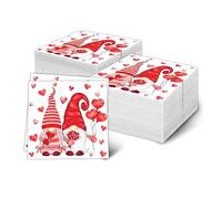 Pwsap 60PCS Romatic Valentine's Day Disposable Beverage Napkins, Gnomes Love Heart Red Serviettes Cocktail Paper Napkins Table Decor for Valentine Wedding Anniversary Luncheon Dinner Party Supplies