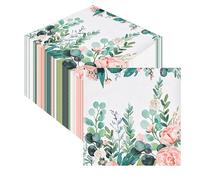 Pwsap 60PCS Watercolor Eucalyptus Pink Rose Paper Napkins, Disposable Floral Serviettes Cocktail Beverage Napkins Table Decor for Wedding Bridal Shower Mother's Day Spring Summer Garden Party Dinner