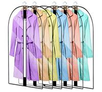 Pwsap 6Pack Dress Bag, See Through Breathable Clothes Covers with Zip, 60CMX100CM Waterproof Dustproof Garment Covers Bags Damp-proof Mens Suit Storage Bag for Wardrobe Storage and Travel