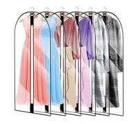 Pwsap 6Pack Dress Bag, See Through Breathable Clothes Covers with Zip, 60CMX140CM Waterproof Dustproof Garment Covers Bags Damp-proof Mens Suit Storage Bag for Wardrobe Storage and Travel