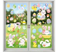 Pwsap 71PCS Easter Window Stickers, 9 Sheets Large Bunny Eggs Chicks Flower Window Clings, Spring Summer Rabbit PVC Stickers Easter Home Party Indoor Outdoor Office Shop Window Decorations