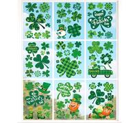 Pwsap 80PCS St. Patrick's Window Stickers,Lucky Green Clover Gnome Window Clings Decals Vinyl Self Adhesive Car Fridge Decorations for Home Party Glass Door Decorations