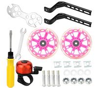 Pwsap Bicycle Training Flash Wheels, Children's Bike Stabilizers Support Wheels Bike Steel Frame for 12 14 16 18 20 Inch Kids Riding Safety Equipment (1 Pair, Pink)