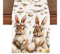 Pwsap Easter Table Runner,Linen Bunny Egg Butterfly Happy Easter Table Runner Seasonal Spring Anniversary Holiday Kitchen Home Dining Table Decoration for Indoor Party Easter Day Decor,72x14inch